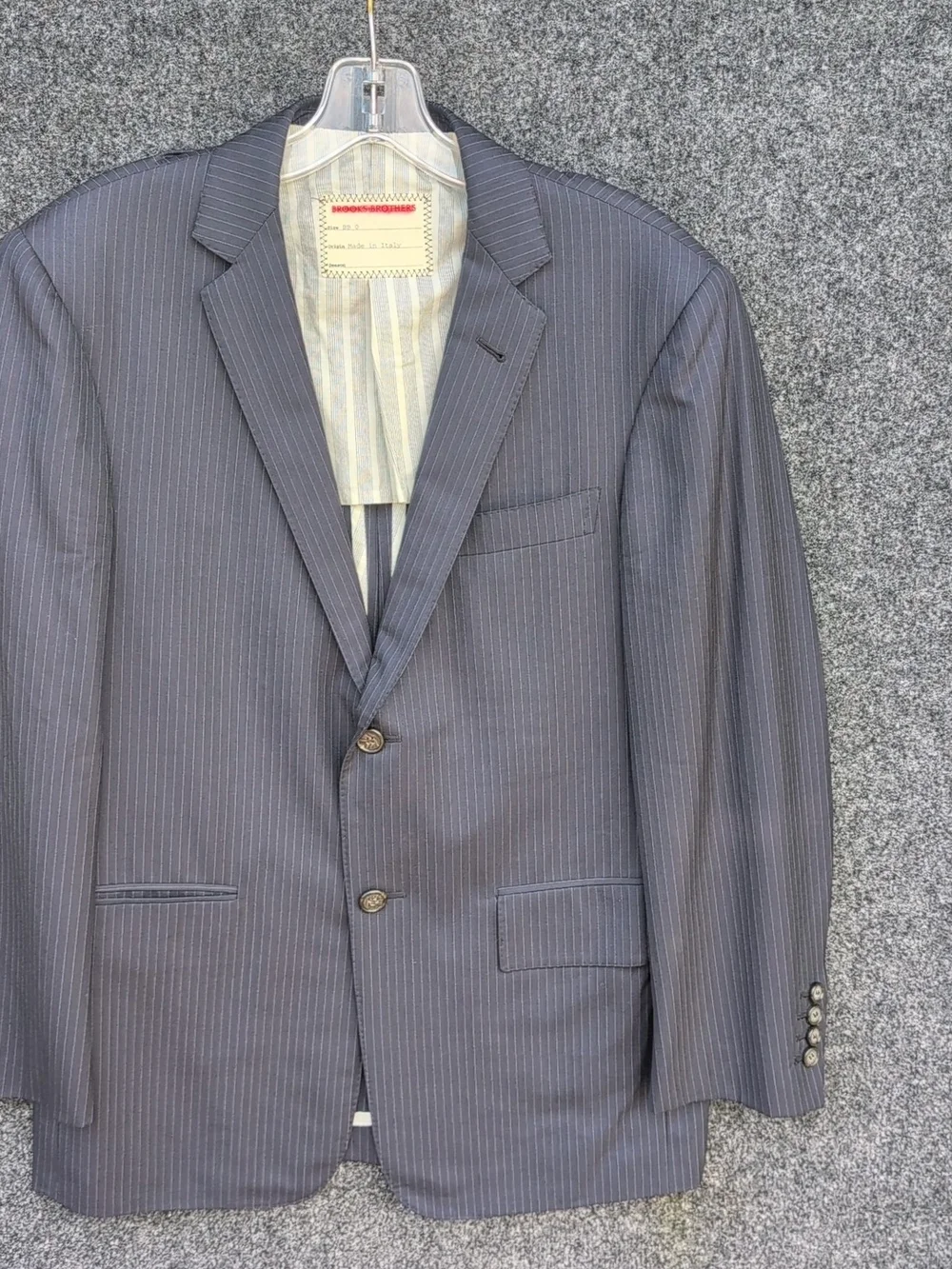 Brooks Brothers Thome Brown Jacket BB 0 Blue Pinstriped Wool Black Fleece Italy